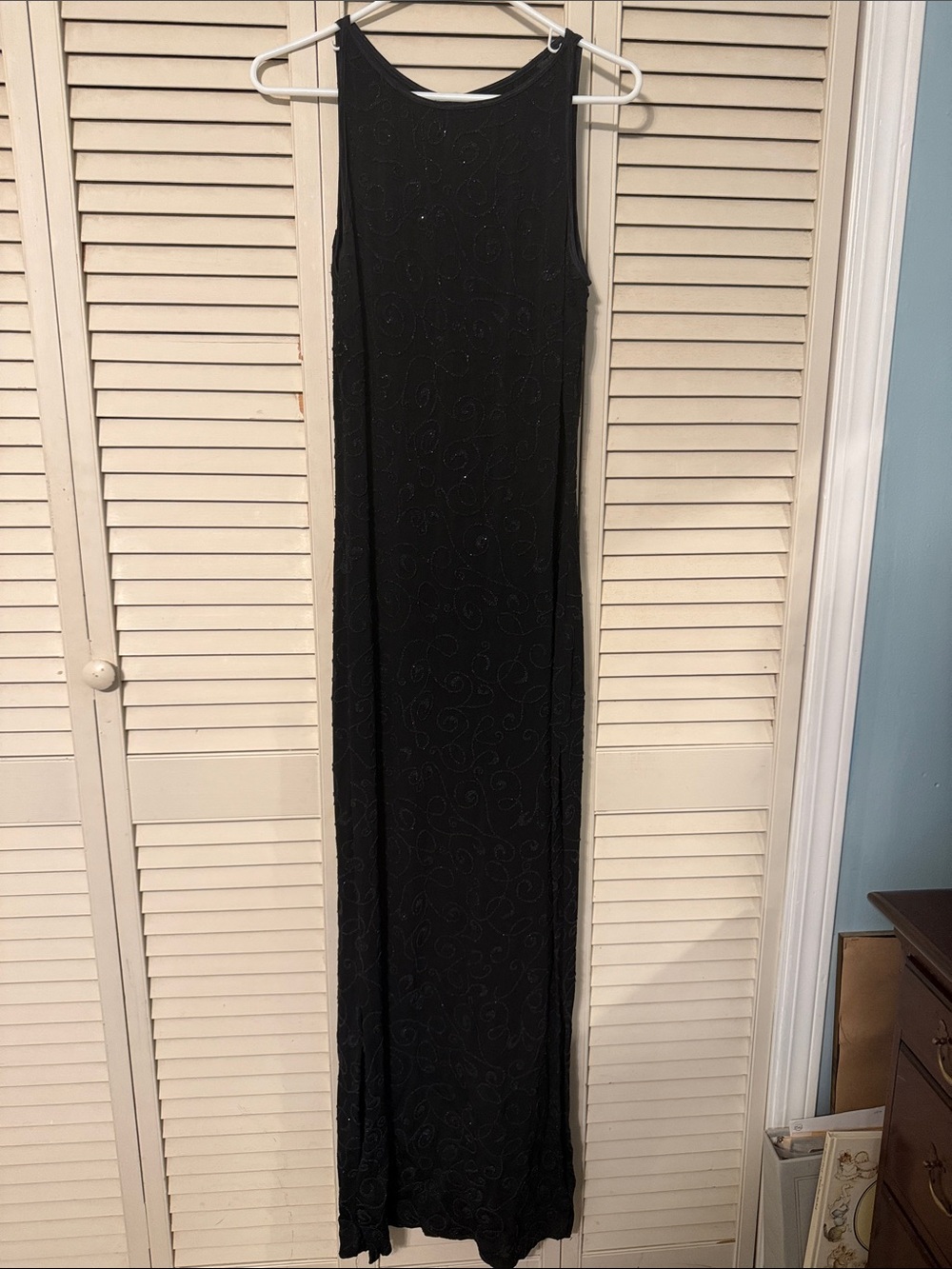 Bari Jay Black Sleeveless Maxi Dress with Subtle Swirl Detail